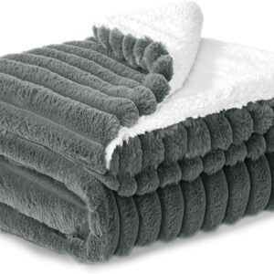 BEDELITE Warm Sherpa Cuddly Blanket Fluffy Grey 150 x 200 cm