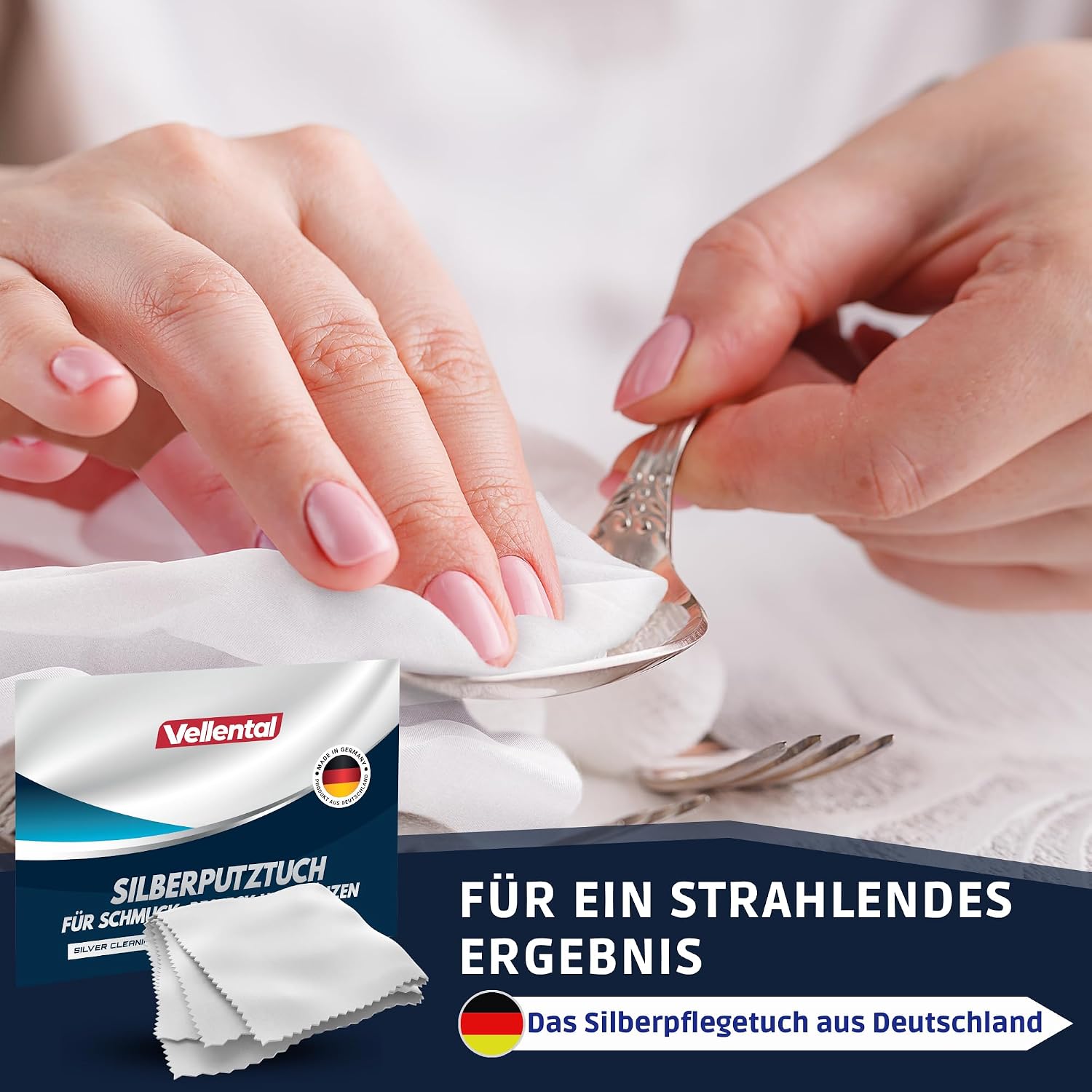 Silver Cleaning Cloth for Jewellery, Cutlery & Coins, Silver Polishing Cloth for Care and Cleaning of Real Silver, Silver Jewellery Made in Germany – Bild 7