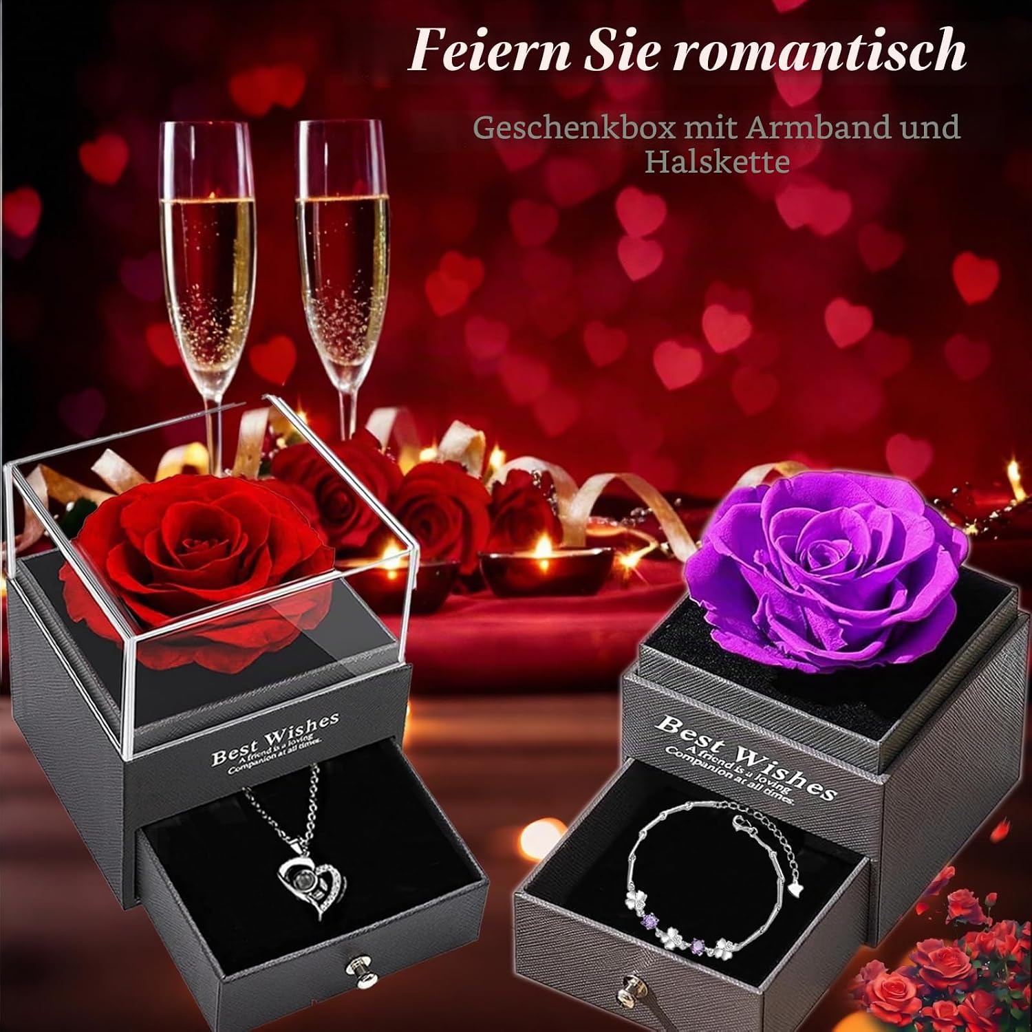 Eternal Rose for Women, Gift Box with Chain Bracelet Red Infinity Roses Birthday Gift Mother Wife Girlfriend Grandma – Bild 7