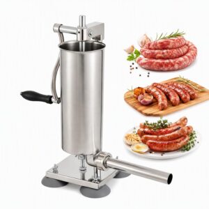 3L Sausage Stuffer Manual Sausage Machine, Stainless Steel Vertical Hand Crank Sausage Sausage Stuffer Machine with Stainless Steel Tubes Plastic Tubes Suction Cups for Kitchen Restaurants