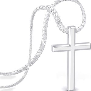 SERASAR Faith Premium Men's Necklace, Rustproof 316L Surgical Steel, Waterproof, Sturdy Curb Chain, Secure Clasp, Three Colours, Includes Jewellery Box