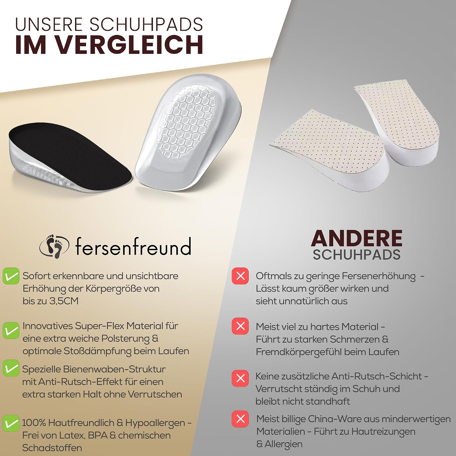 Fersenfreund© Premium Shoe Insoles Raiser – The Original – Heel Wedge Shoe Raiser Insoles That Make Larger Gel Shoe Insoles Increase Height Increase Insoles – Men's 2.5 cm – Bild 4