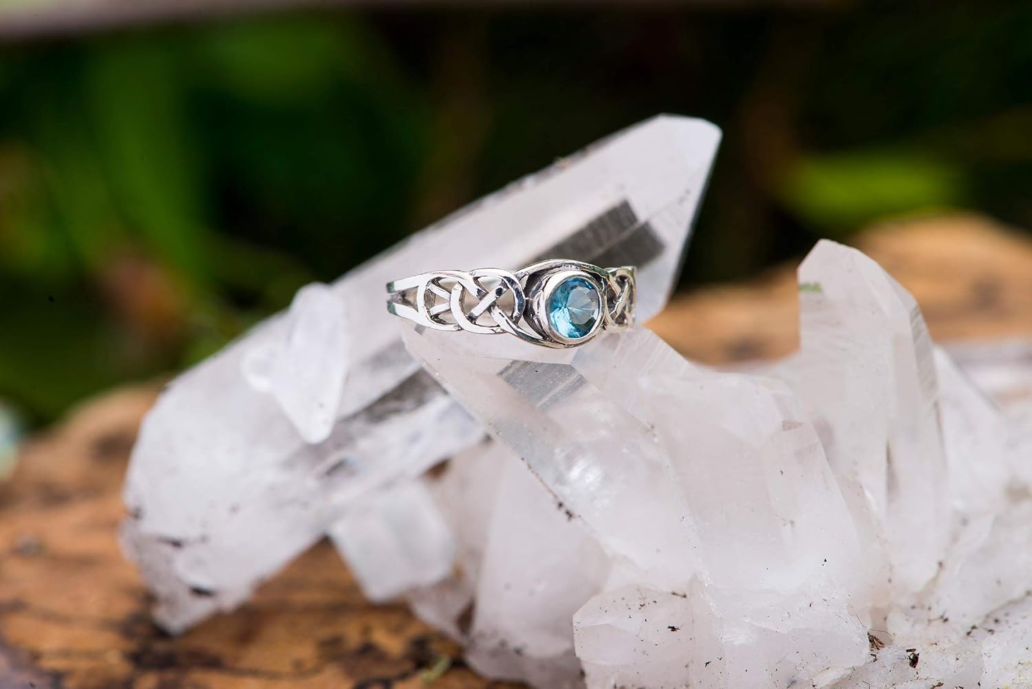WINDALF TÂMIA Celtic Ring 6mm Blue Topaz Engagement Ring with Cubic Zirconia 925 Sterling Silver – Bild 2