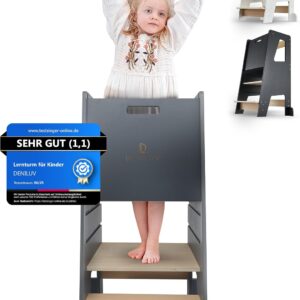 Children’s Learning Tower Height Adjustable from 1 Year with Removable Front Step Stool for Kitchen Bathroom Ladder Chair White Black Grey Choose Colour Now