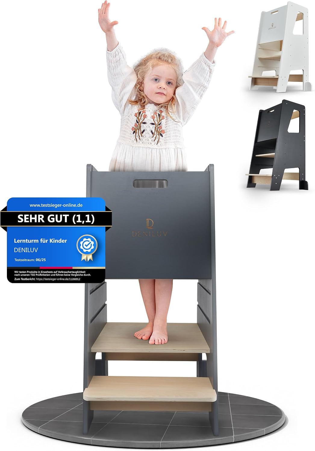 Children's Learning Tower Height Adjustable from 1 Year with Removable Front Step Stool for Kitchen Bathroom Ladder Chair White Black Grey Choose Colour Now