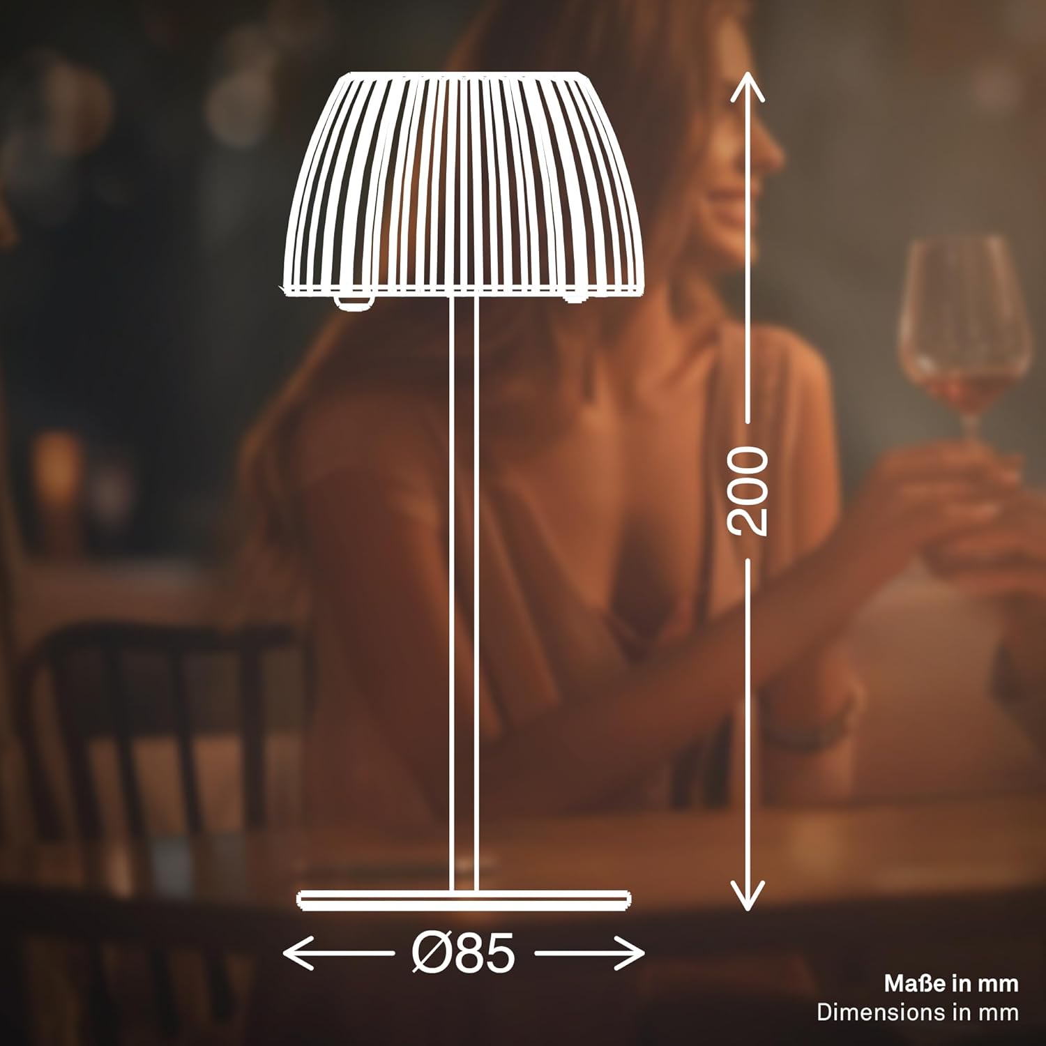 BRILONER Riffle Mini LED Table Lamp, Wireless, IP44, with Light Edge, Touch Dimmer, Replaceable Battery, Bedside Lamp, Battery-Operated, German Design Award Winner 2025, 8.5 x 20 cm, Copper-Coloured – Bild 13