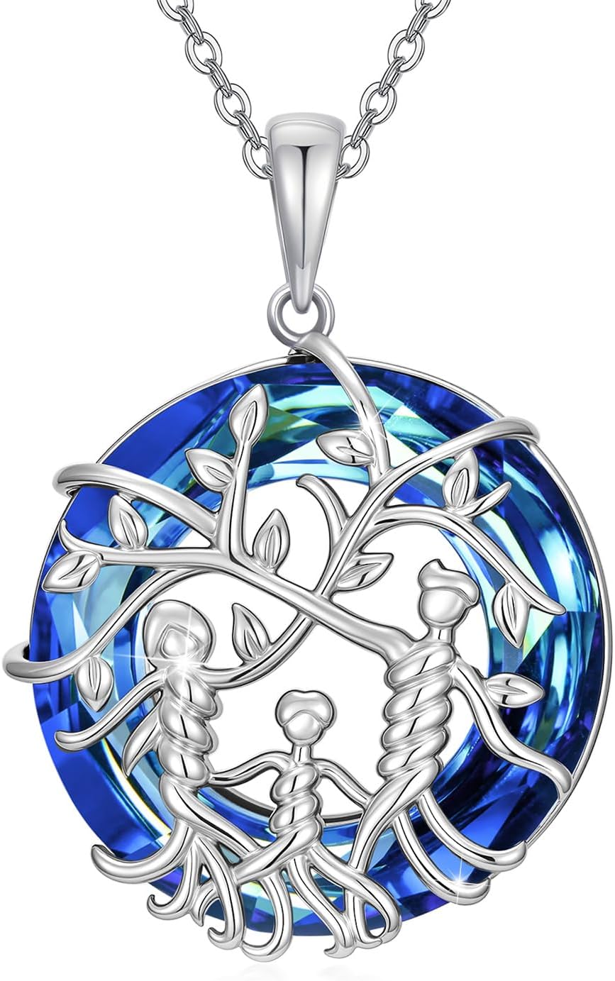 Women's Tree of Life Necklace 925 Sterling Silver Mother Children Daughter Son Tree of Life Family Heart Pendant Jewellery Gifts for Mum Girls