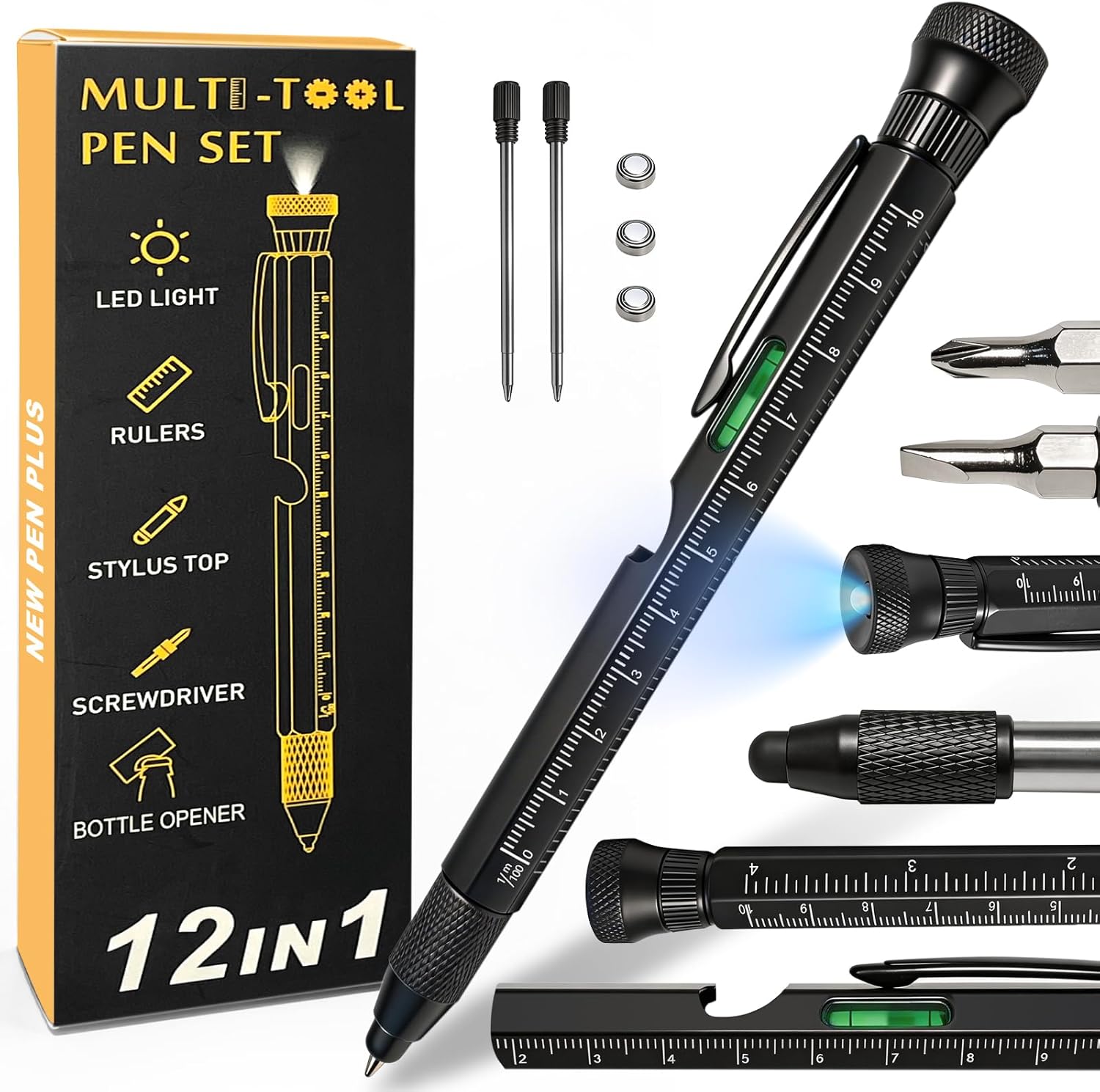 Gifts for Men, 12 in 1 Multitool Ballpoint Pen Gadget, Gift Ideas for Him Husband Dad, Multifunctional Pen Tool, Practical Men's Gifts for Birthday, Father's Day & Christmas