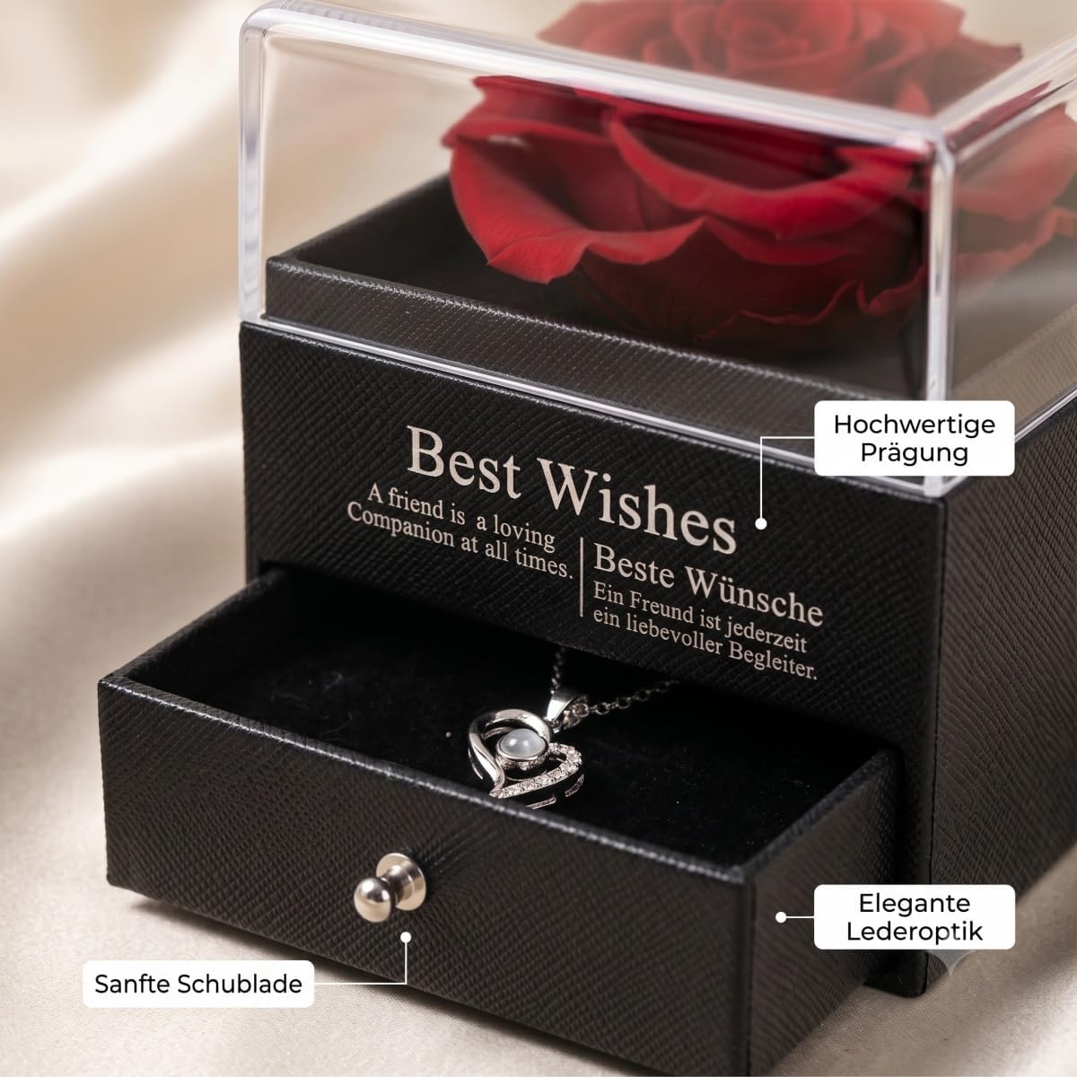 Eternal Rose with Exquisite Necklace & Scarf, Small Gifts for Women with Gift Box & Greeting Cards, Gift Girlfriend Birthday Mum – Bild 5