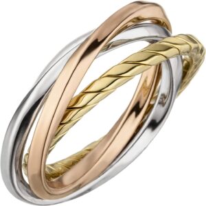 Jobo Women's Wrap Ring Intertwined 925 Sterling Silver Tricolour Gold-Plated