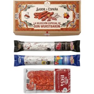 Wurstbaron Spanish Sausage Gift Set La Bodega | Fuet Original + Fuet Truffle + Chorizo | Gourmet Delicatessen from Spain | Gift Box for Meat Lovers