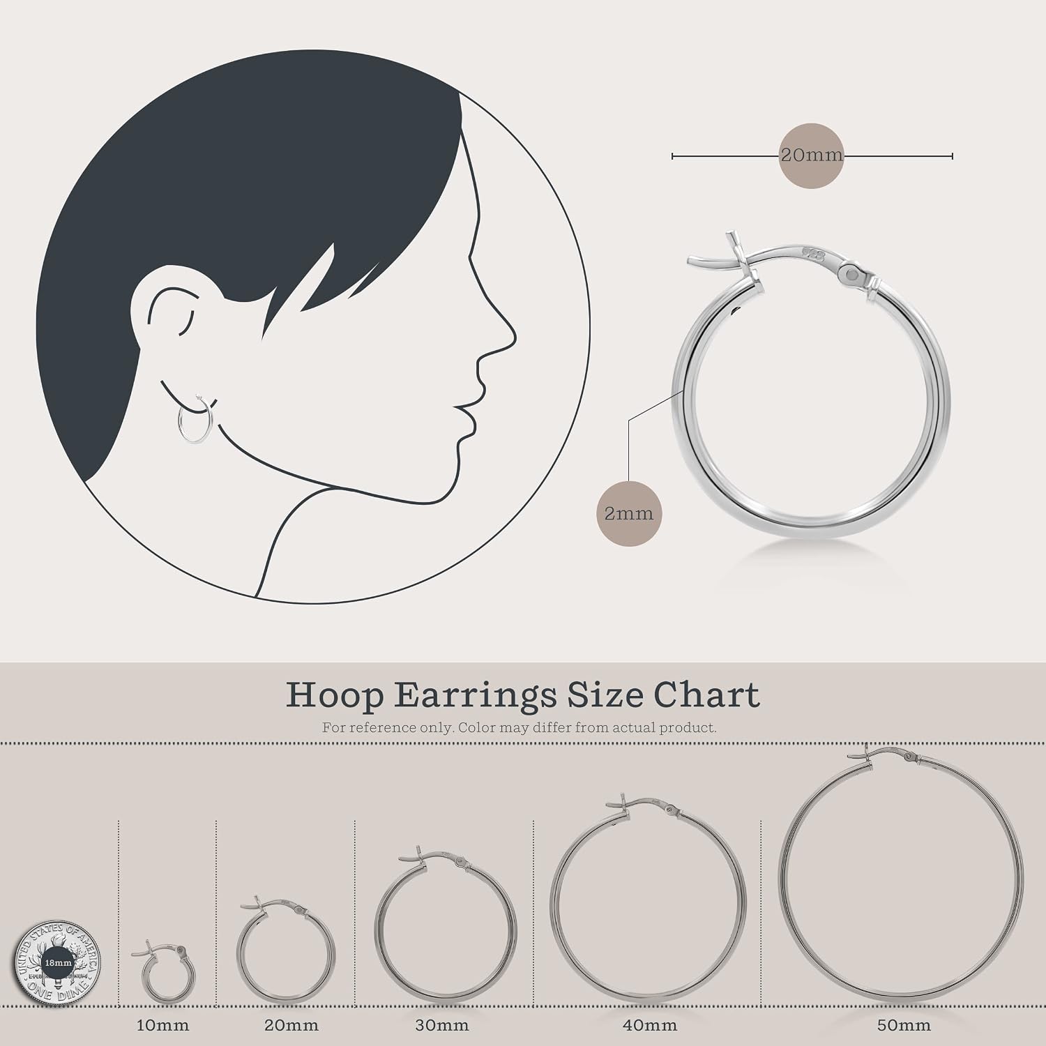 Kezef Women's 925 Sterling Silver Hoop Earrings, 2 mm Thin, Highly Polished, 10-50 mm, Classic Hoop Earrings for Women – Bild 5