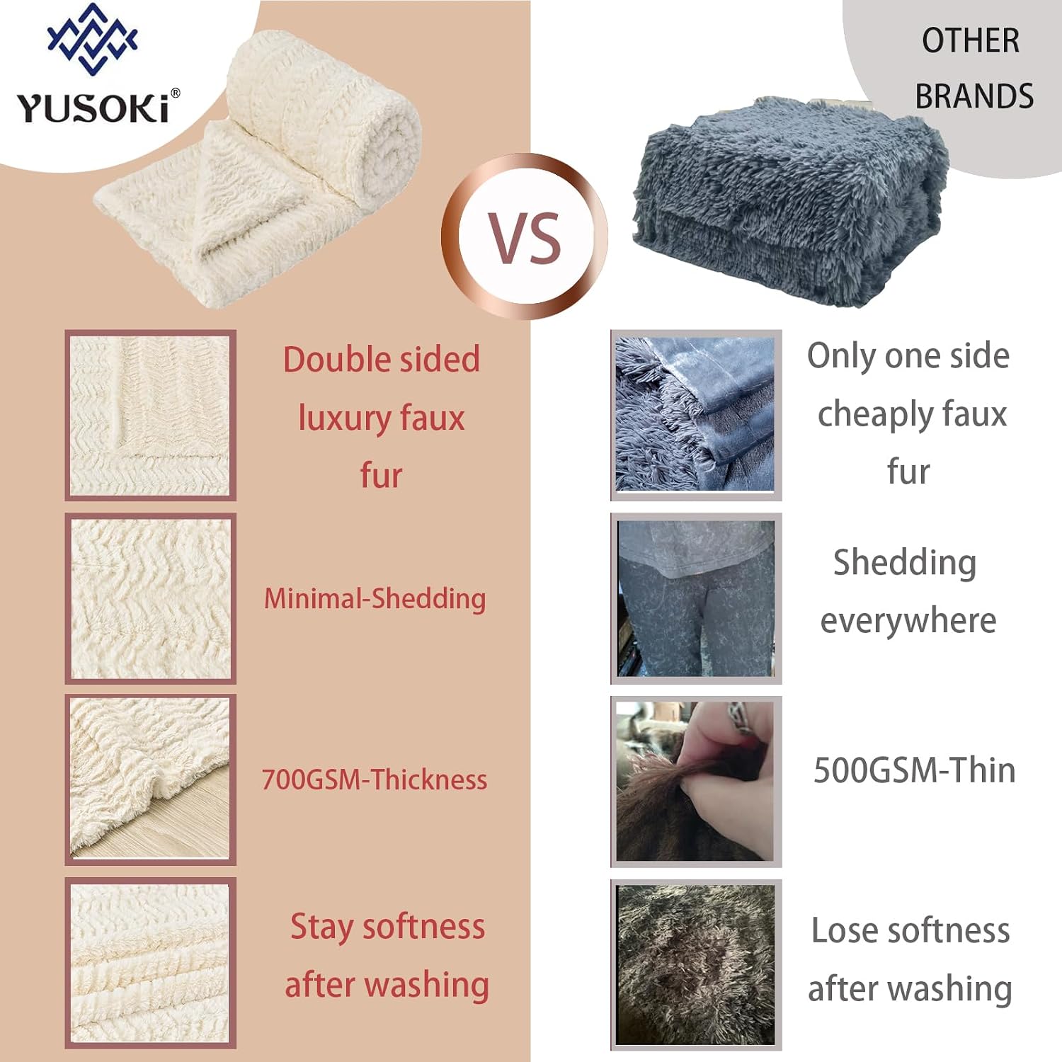 YUSOKI Luxury Double Sided Faux Fur Throw Blanket (No Pillow) Soft Fluffy Cozy Blanket Plush Fluffy Comfortable Warm Blanket for Couch Bed Chair Sofa Bedroom Women – Bild 2