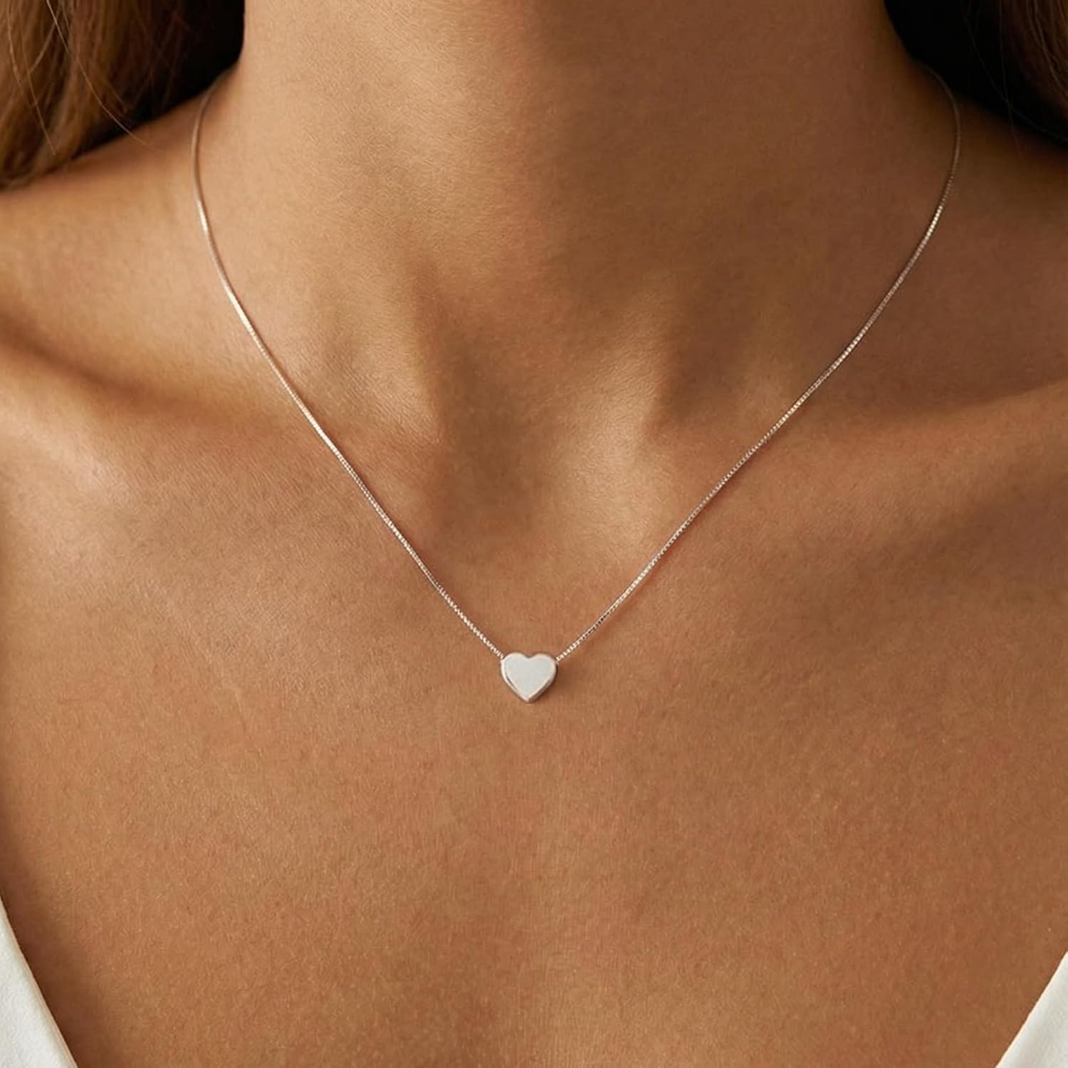 SLUYNZ Genuine 925 Sterling Silver Tiny Love Heart Pendant Necklace for Women Simple Sweet Heart Choker Necklace – Bild 2