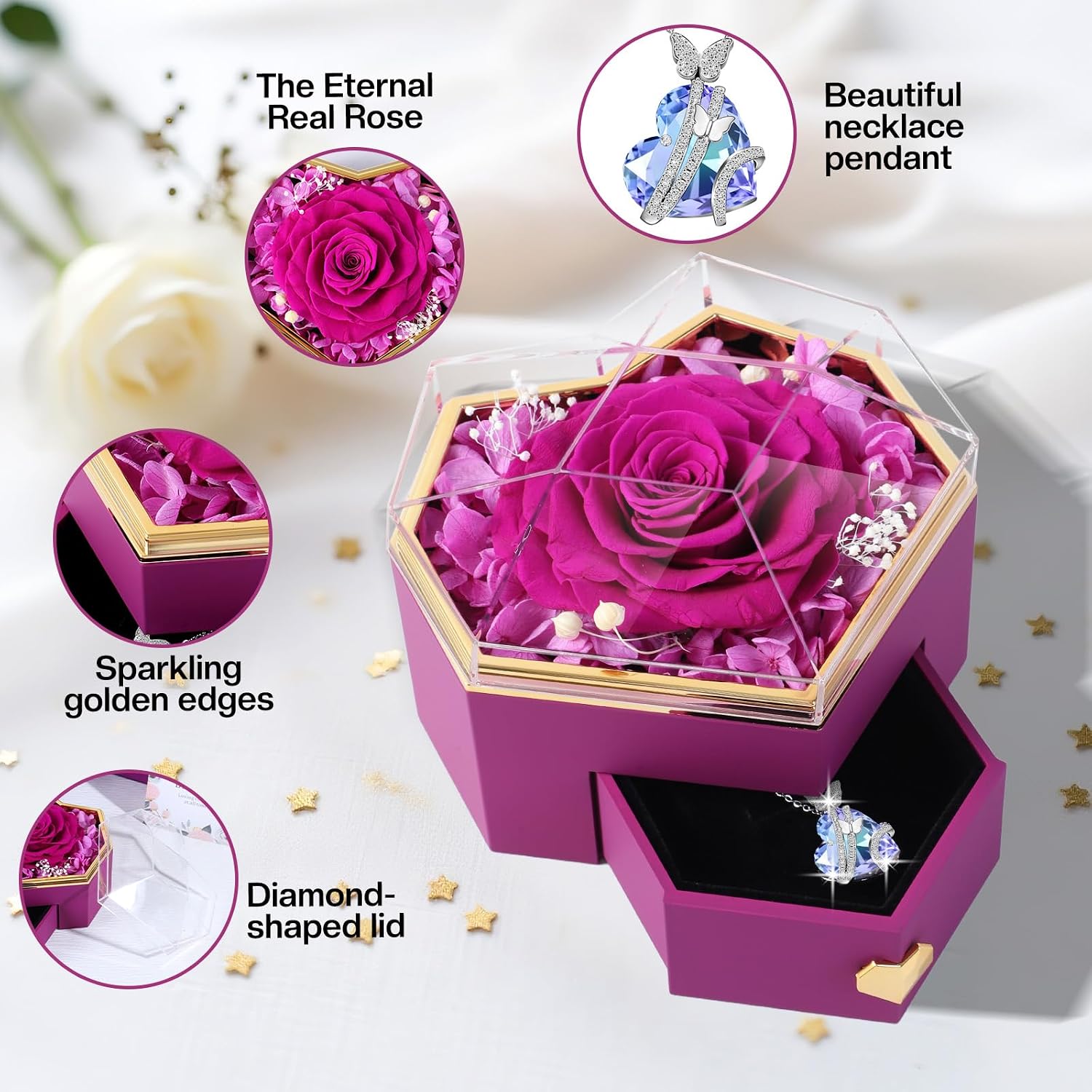 Eternal Rose Gift Box with Chain, Gifts for Women, Birthday Gifts for Grey, Gift Girlfriend, Birthday Gift for Mum, Sister, Girlfriend – Bild 3