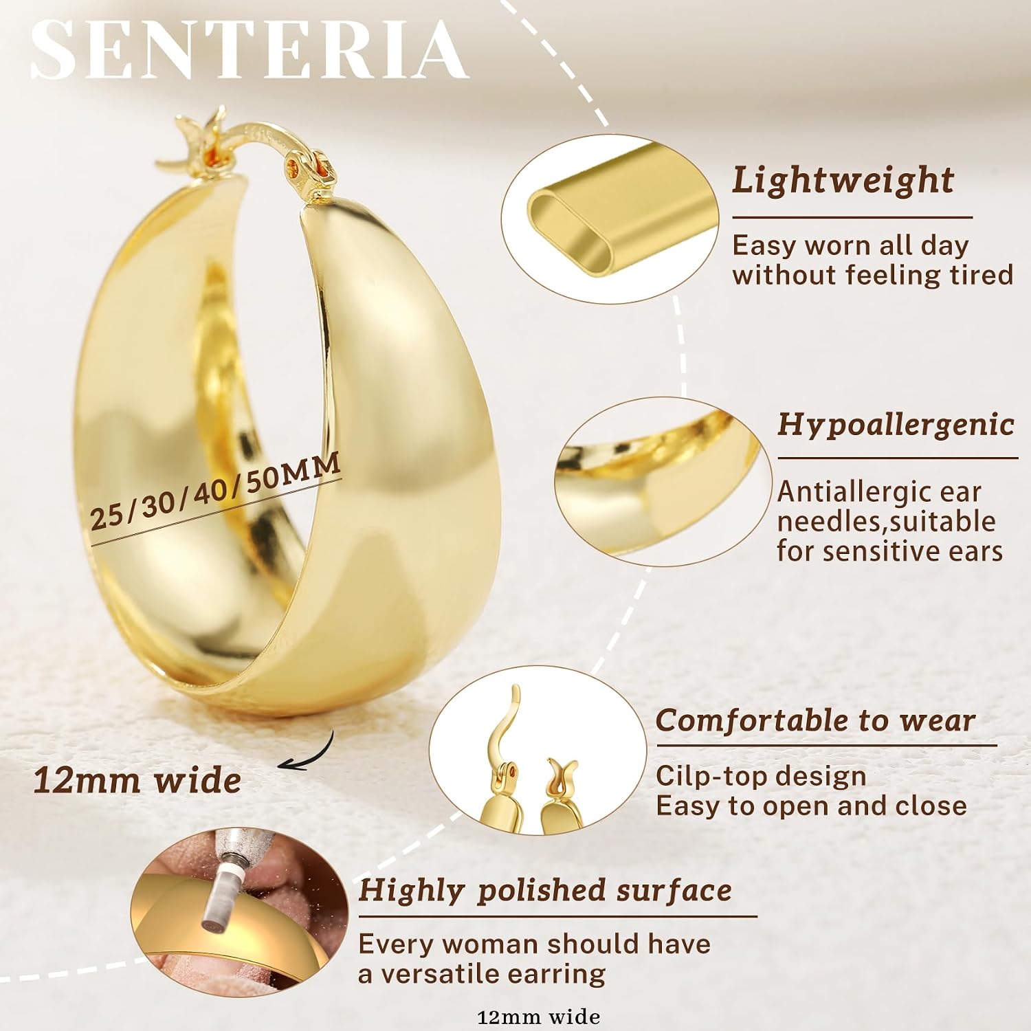 Senteria Earrings 925 Silver Hoop Earrings for Women Large Thick – Bild 3
