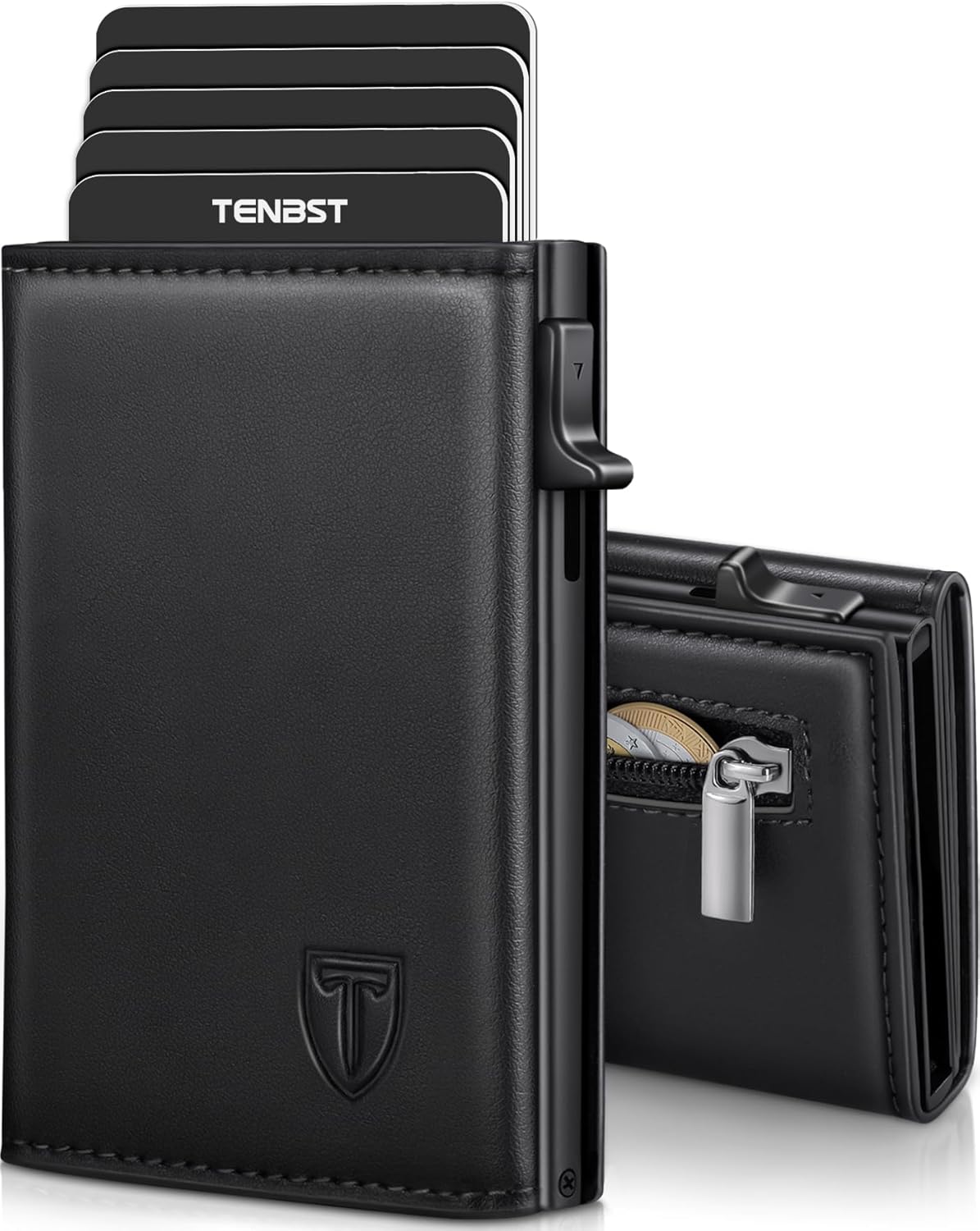 TENBST Men's Slim Wallet with Coin Compartment & RFID Protection