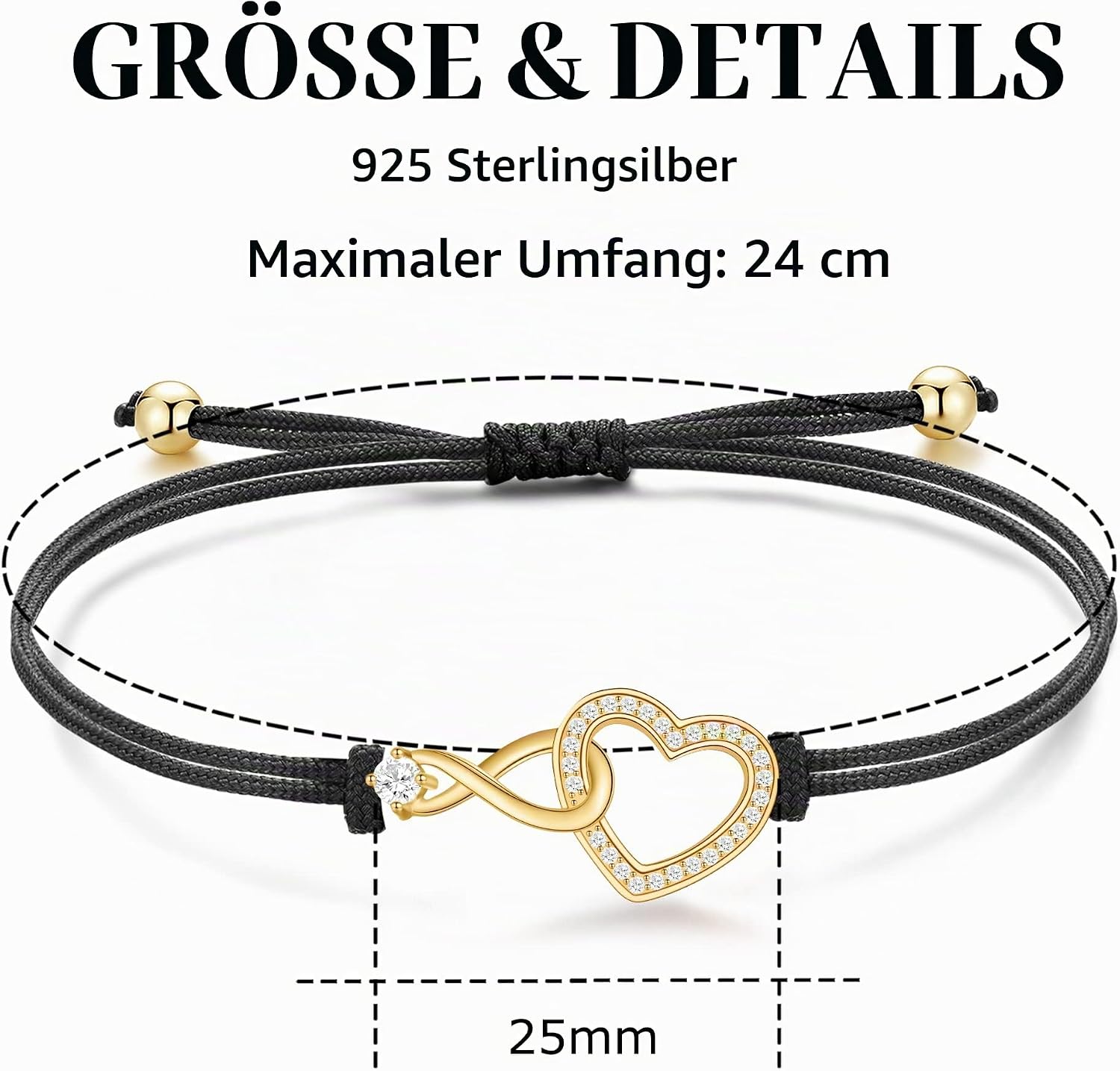 Jrêveinfini Infinity Bracelet 925 Silver Women Girls Gifts for Women Girlfriend Mum with Gift Box Adjustable 14 + 9 cm – Bild 5