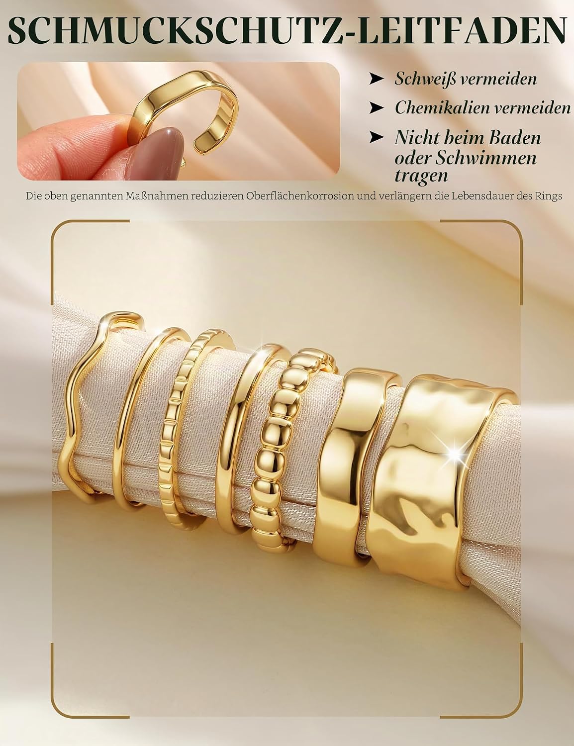 Chriscoco Women's 14K Gold-Plated Open Rings Stacking Rings Chunky Minimalist Ring Set Finger Ring Wedding Rings Engagement Ring Promise Jewellery Gifts for Women Pack of 7 – Bild 5
