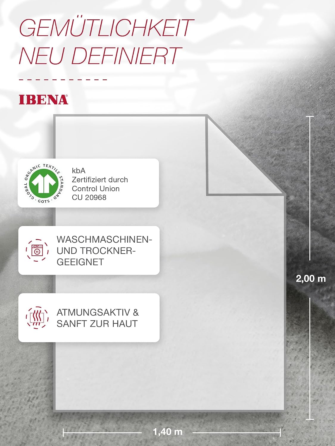 Ibena Stockholm Plain Blanket with GOTS Certificate – Bild 3