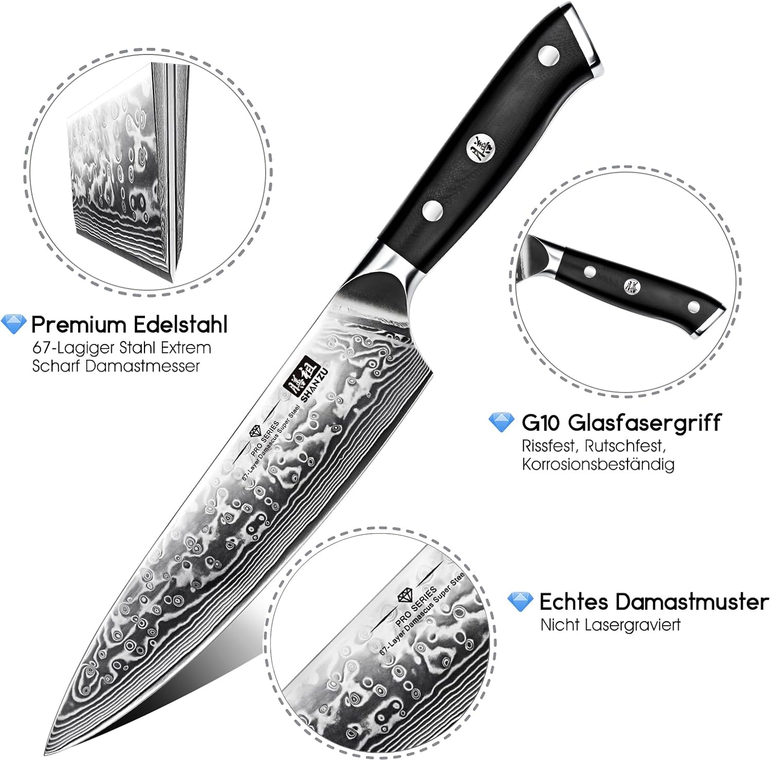 SHAN ZU Damascus Knife – Bild 2