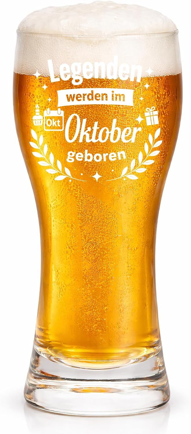 Birthday Gift for Men, Legends Are Born in October, Funny 470 ml Beer Glass Gifts for Dad, Father, Grandpa, Son, Best Friend, Ideal Gift Idea for Colleagues