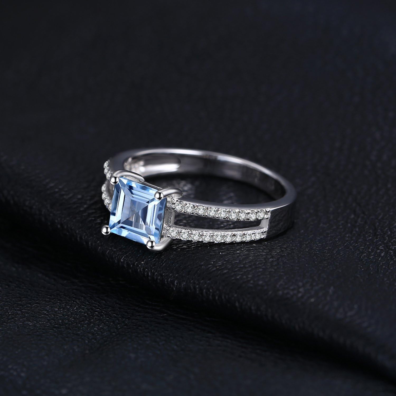 JewelryPalace Princess Cut 1.2ct Real Blue Topaz Ring Women's Ring with Stone Blue Topaz Yellow Gold Jewellery Set, Engagement Ring Silver Rings 925 Rose Gold Women, Wedding Anniversary Jewellery – Bild 5