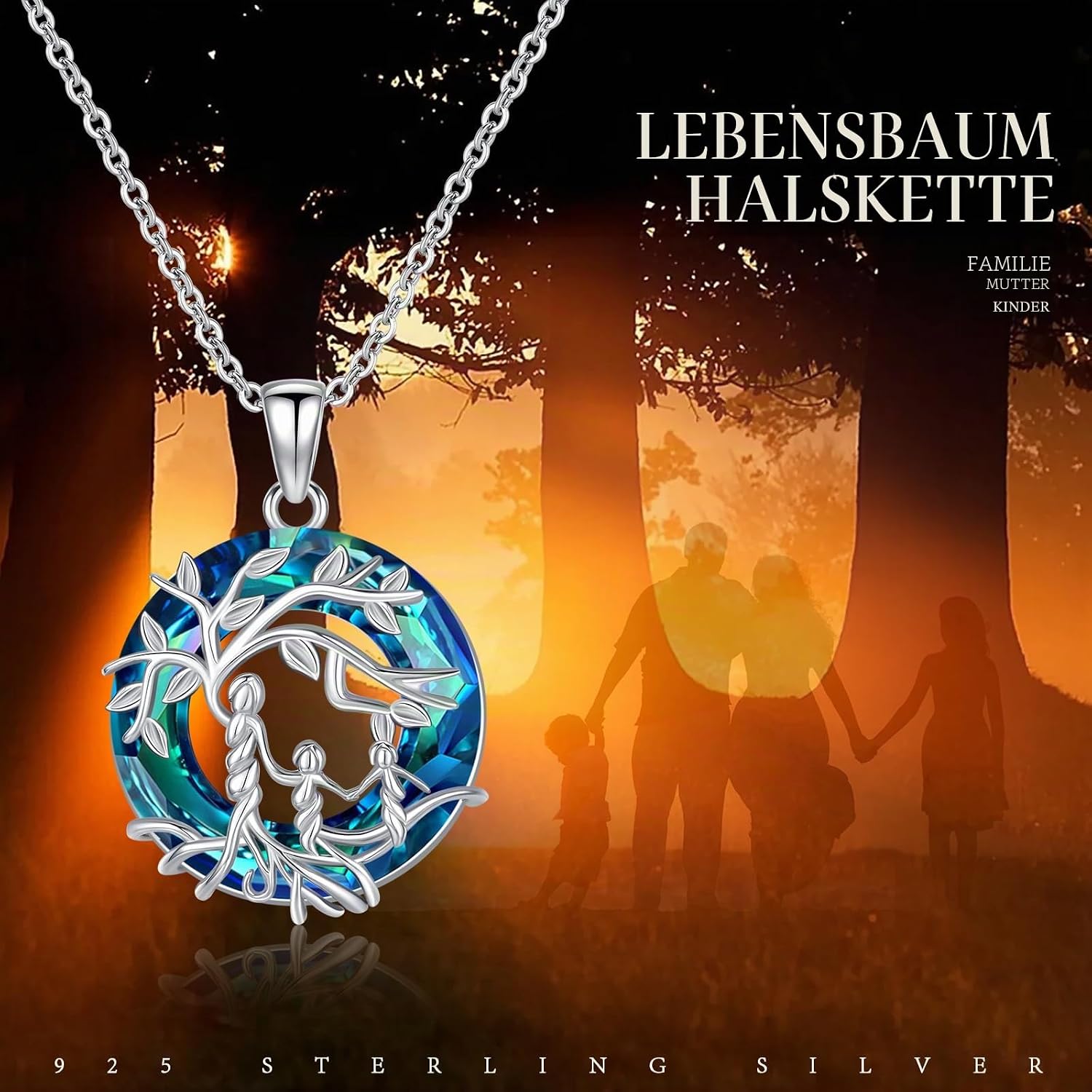 Women's Tree of Life Necklace 925 Sterling Silver Mother Children Daughter Son Tree of Life Family Heart Pendant Jewellery Gifts for Mum Girls – Bild 6