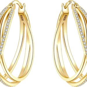 Gold-Plated Earrings Silver 925 Hoop Earrings for Women Gold Earrings for Women Earrings Gold Earrings Women's Earrings Women's Gold Jewellery Gifts