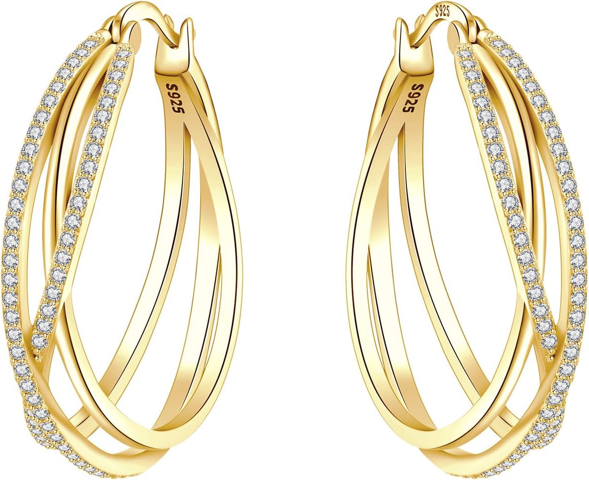 Gold-Plated Earrings Silver 925 Hoop Earrings for Women Gold Earrings for Women Earrings Gold Earrings Women's Earrings Women's Gold Jewellery Gifts