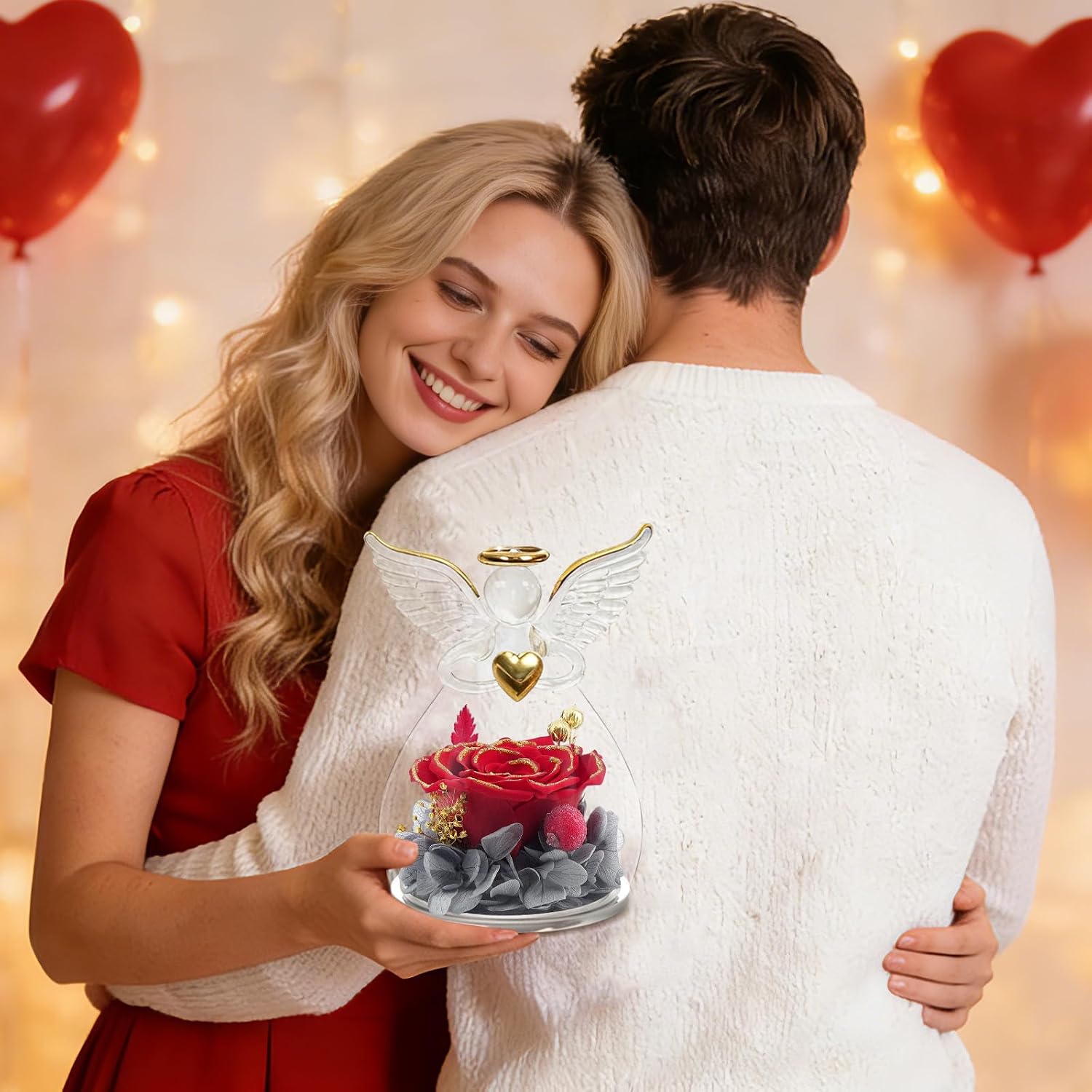 Yamonic Eternal Rose Angel Gifts for Women, Eternal Rose in Glass Gifts for Mum, Angel Figure, Birthday Gifts for Women, Grandma Gift, Real Rose Guardian Angel, Christmas, Mother's Day Gift – Bild 4