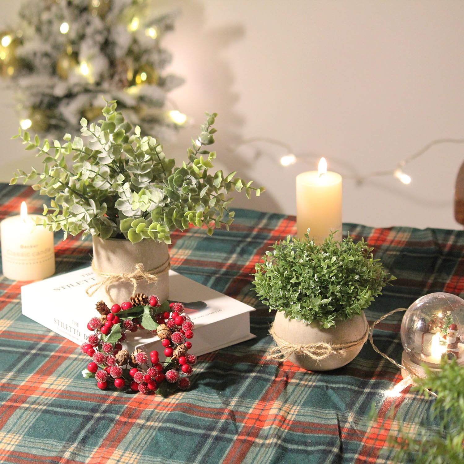 YVONNEYI 4 Small Artificial Plants in Pot - Eucalyptus, Rosemary & Grass – Bild 7