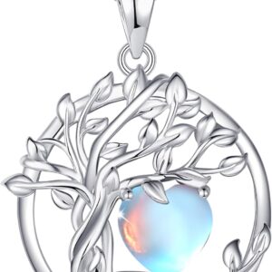 FANCIME Tree of Life Birthstone Necklace for Women 925 Sterling Silver Tree of Life Birthstone Pendant Necklace Jewellery Gifts for Women Girls Chain Length: 40 + 5 cm