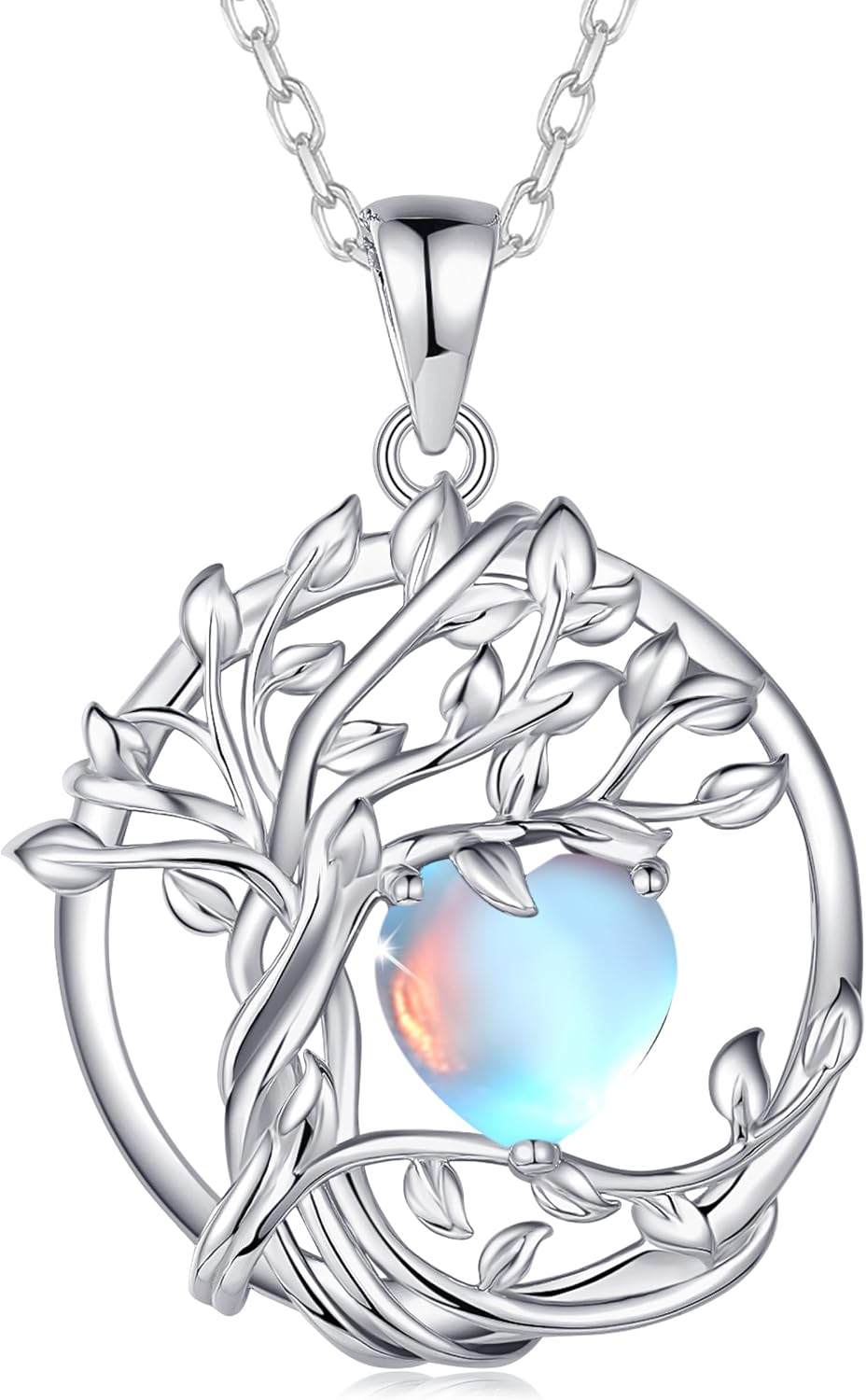 FANCIME Tree of Life Birthstone Necklace for Women 925 Sterling Silver Tree of Life Birthstone Pendant Necklace Jewellery Gifts for Women Girls Chain Length: 40 + 5 cm