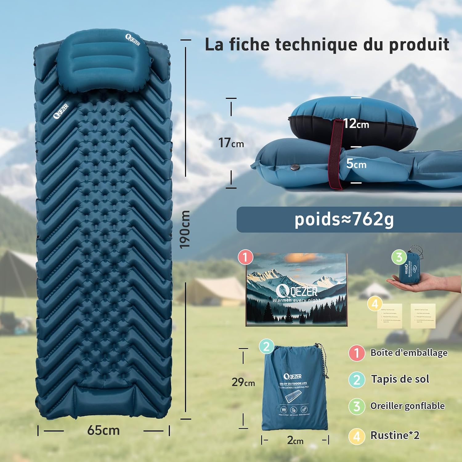 Adult Down Sleeping Bag Set Including Ultra Lightweight Inflatable Sleeping Mat and Pillow – Bild 6
