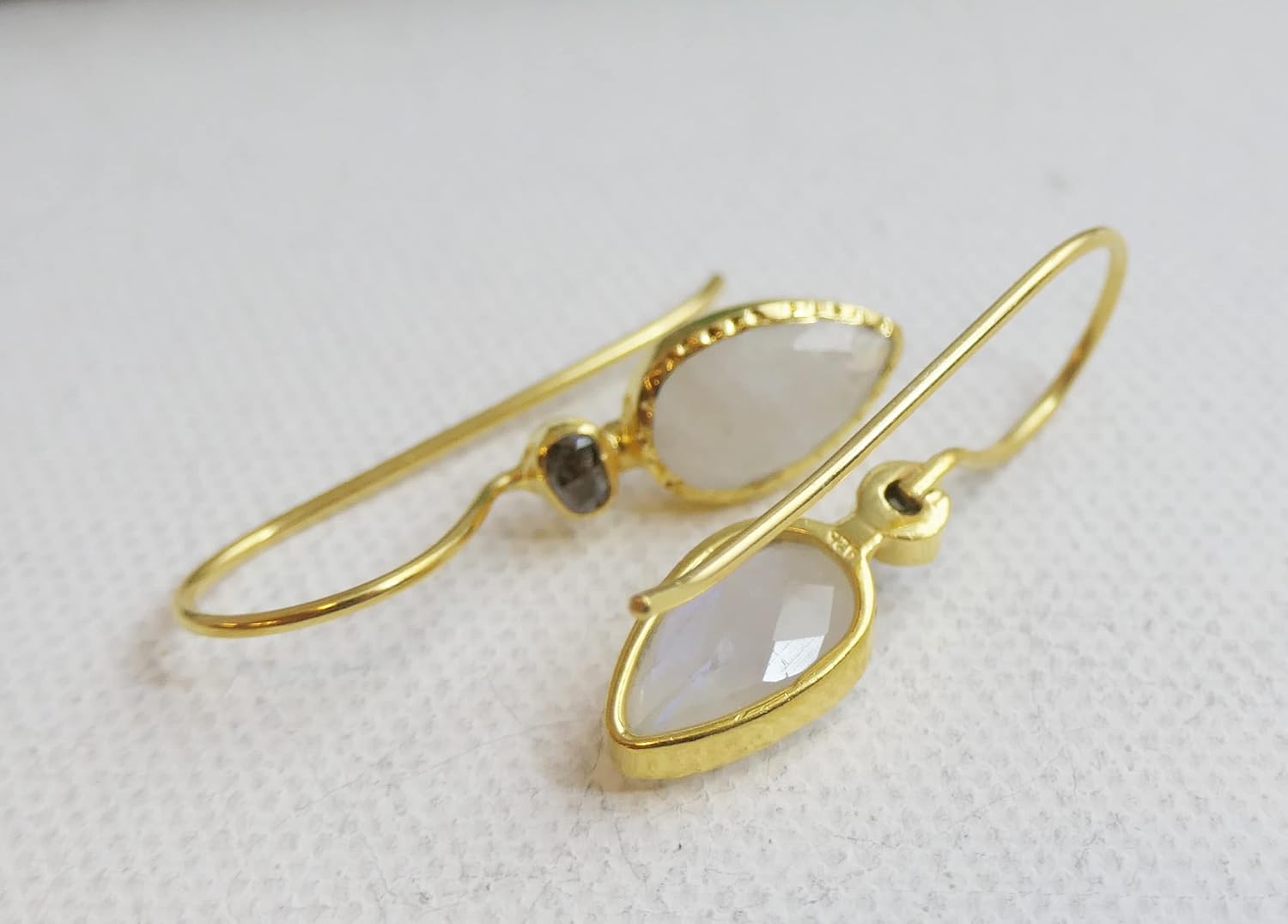 Moonstone and Diamond Gold-Plated 925 Silver Earrings – Bild 2