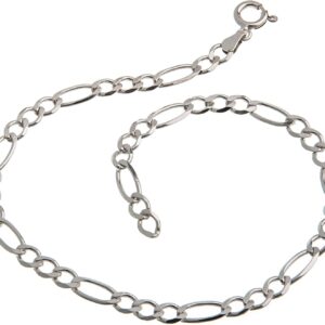 Anklet Silver (Figaro Chain) – 4.5 mm Width, Choice of Length 23 cm – 30 cm – Genuine 925 Silver