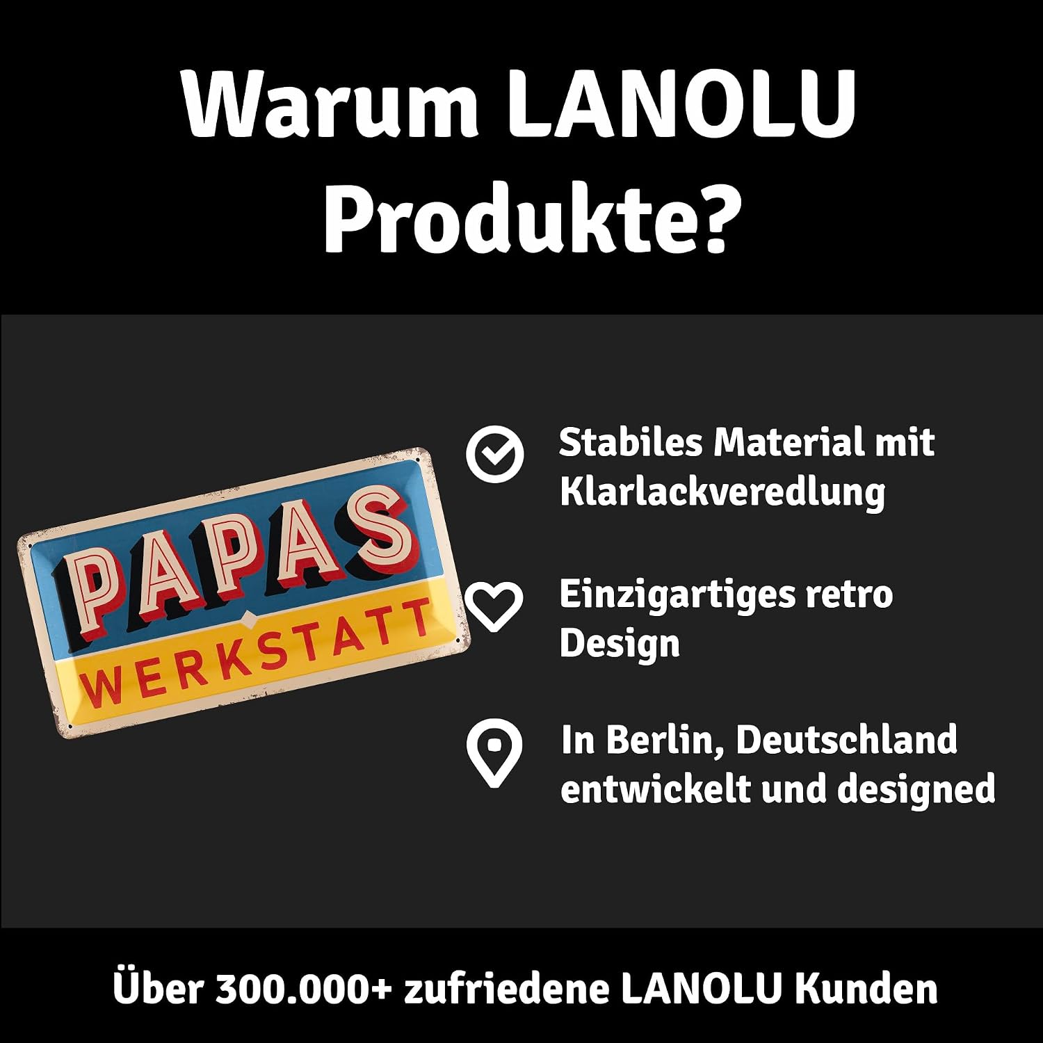 LANOLU Tin Sign Papas Workshop - Sign Papas Service - Birthday Gift or Father's Day Gift Sign for Dad - Funny Retro Decoration with Saying 17 x 34 cm – Bild 3