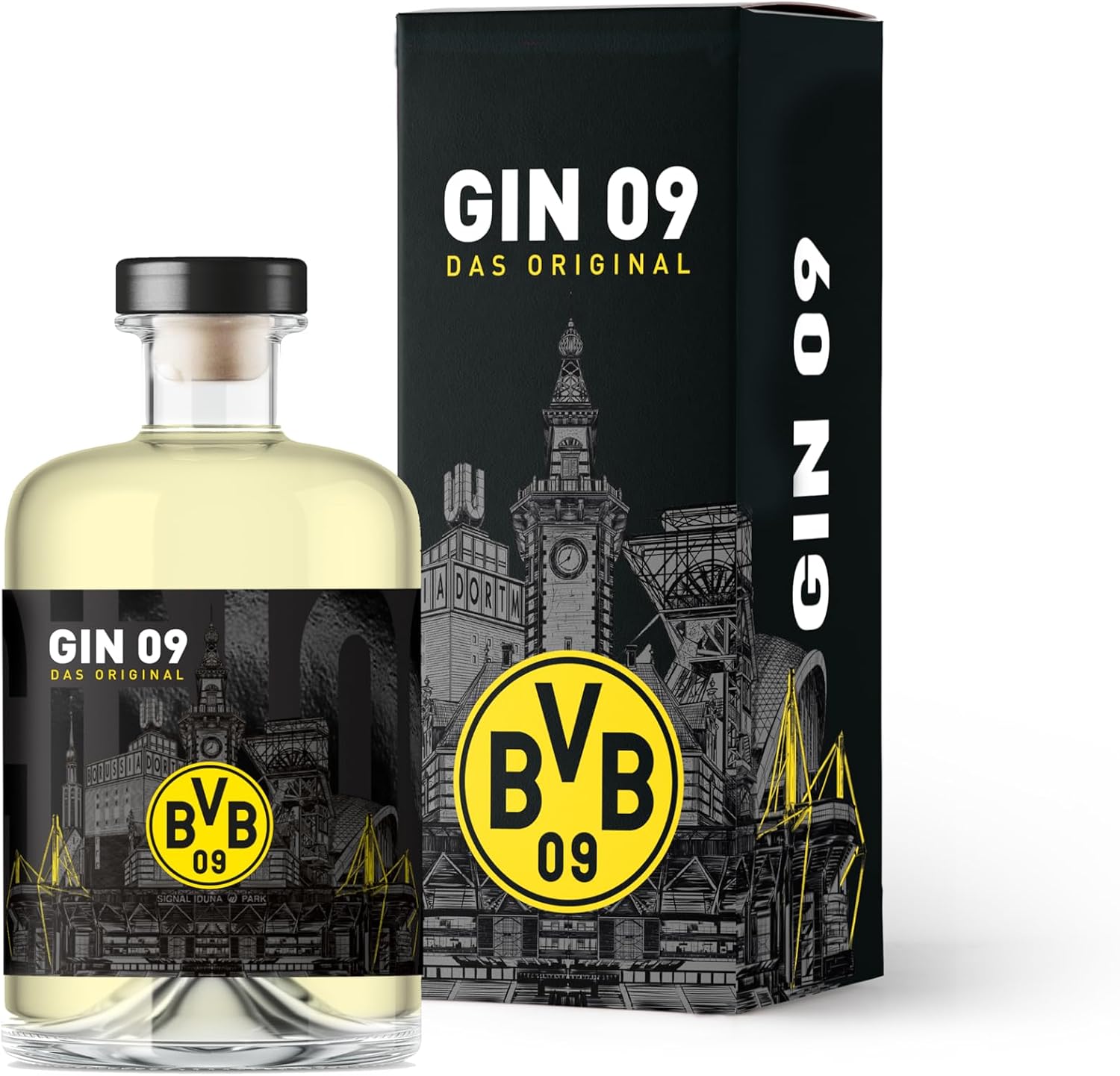 BVB Gin 09 - The Original | with Gift Packaging | Fan Item, Men, Women, Christmas | Excellent Gin of BVB09 | Gift Idea, Borussia Dortmund Fans | 500 ml Single Bottle, 43% Vol