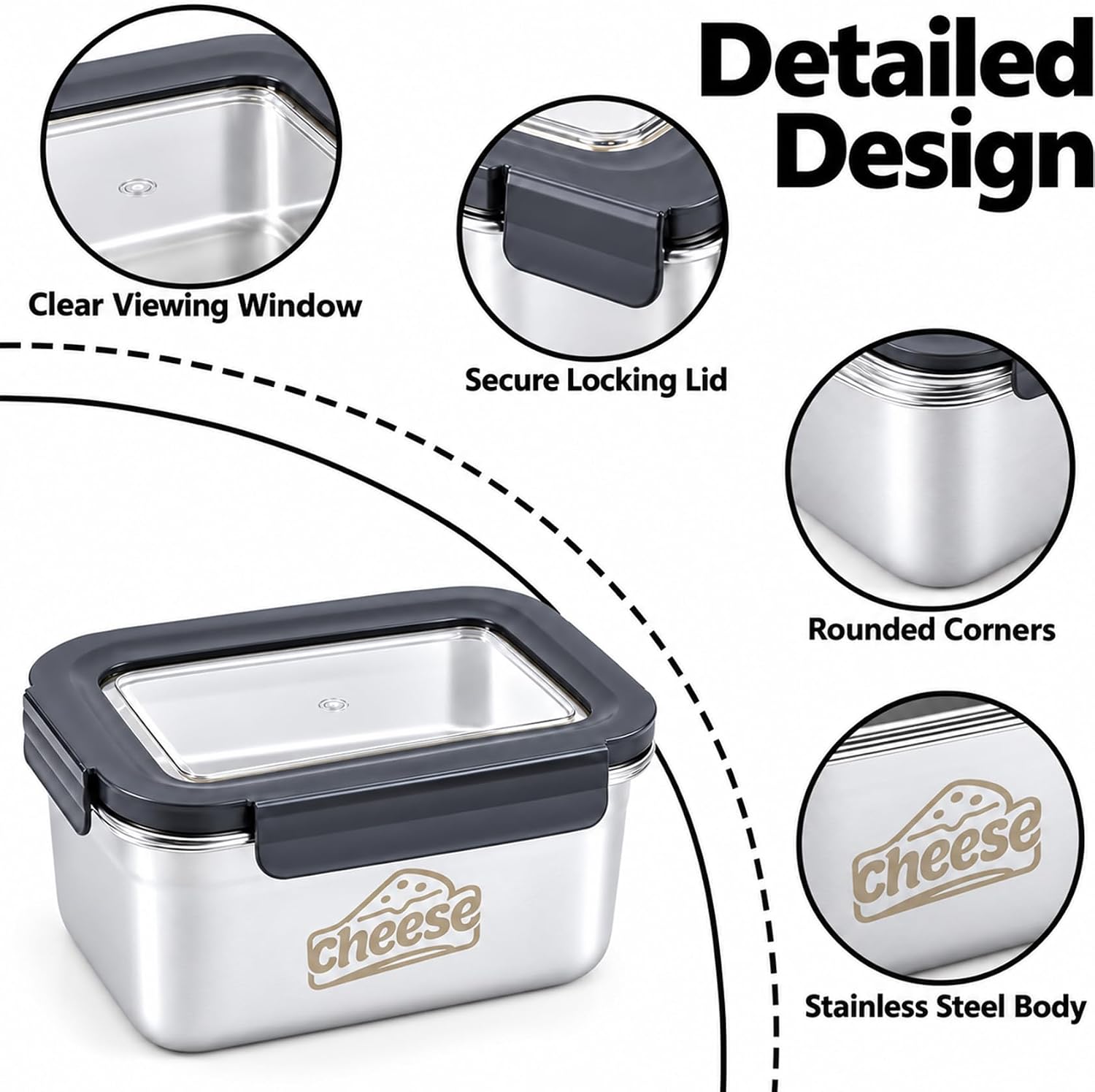 Cheese Box Fridge Stainless Steel with Lid and Viewing Window for Cheese – Bild 2