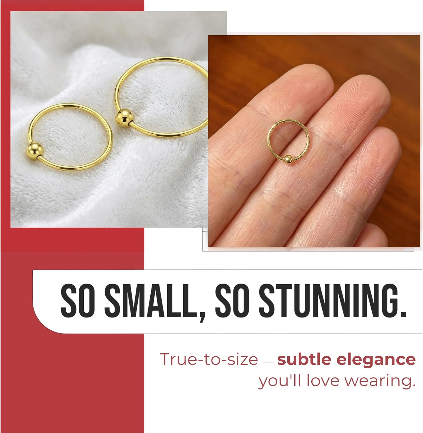 Monster Piercing 9K Gold Nose Ring Nose Piercing 22 Gauge - 8 mm or 10 mm Diameter Open Nose Ring Nose Piercing Women Men – Bild 4