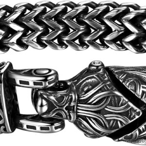 Oidea Men's Viking Bracelet Wolf Lion: Lion Head Bracelet Stainless Steel Wolf Head Curb Chain Biker Rock Heavy Viking Wrist Jewellery Gift for Men Family Friend