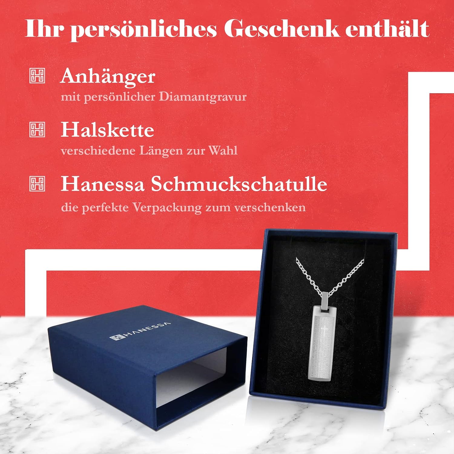 Personalised Necklace with Engraving Stainless Steel 45-60 cm with Pendant Rectangle with "Our Father" (Spanish) in Silver - Necklace Men and Women - Personalised Jewellery for Men and Women – Bild 7