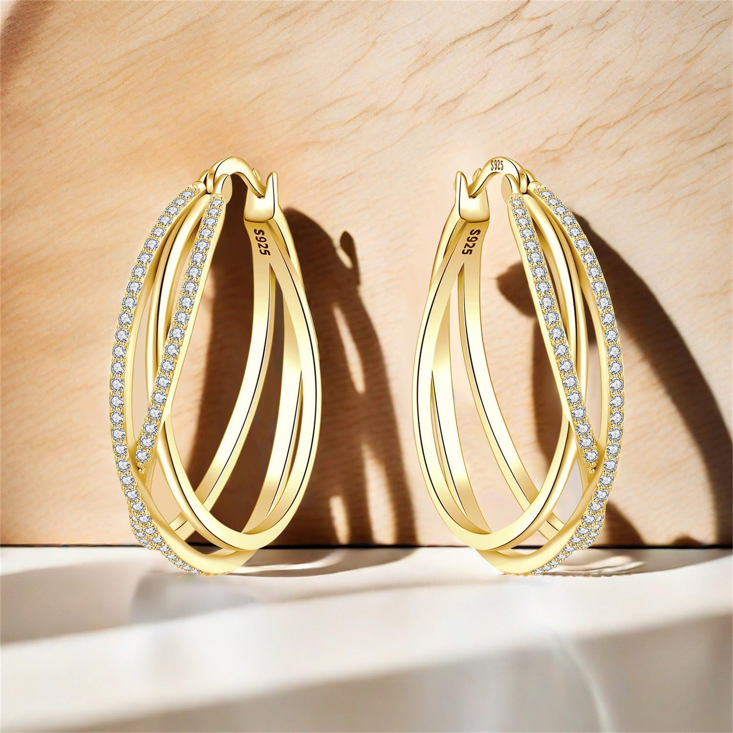 Gold-Plated Earrings Silver 925 Hoop Earrings for Women Gold Earrings for Women Earrings Gold Earrings Women's Earrings Women's Gold Jewellery Gifts – Bild 7