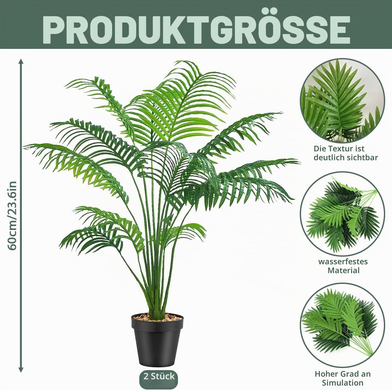 Pack of 2 Artificial Plants, Large, Artificial Palm Plant, Fake Plant, Artificial Plants Like Real, Plastic Plant, Artificial Plant for Office, Home, Indoor and Outdoor Decoration (Small Palm Tree) – Bild 2