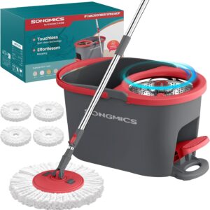 SONGMICS Mop Set with Bucket and Spin – 4 Microfibre Covers