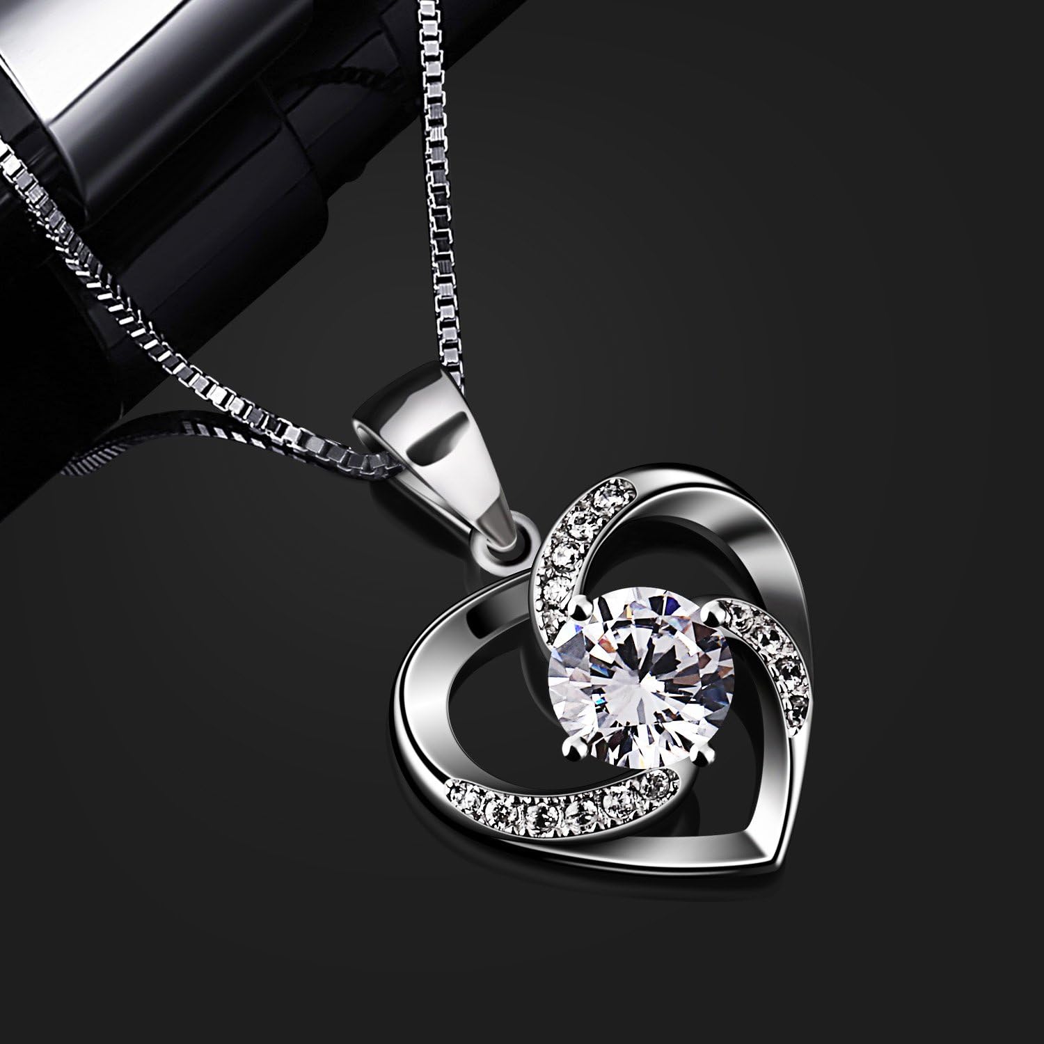 B. Catcher Women's Heart Necklace In 925 Sterling Silver,”Love Is Happiness” Pendant Jewellery With Cubic Zirconia, 45 cm Chain Length, Mother's Day Gift For Women – Bild 9
