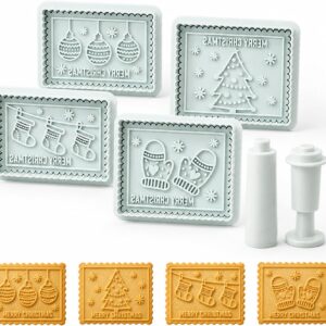 4 Piece 3D Merry Christmas Plastic Cookie Stamp Set