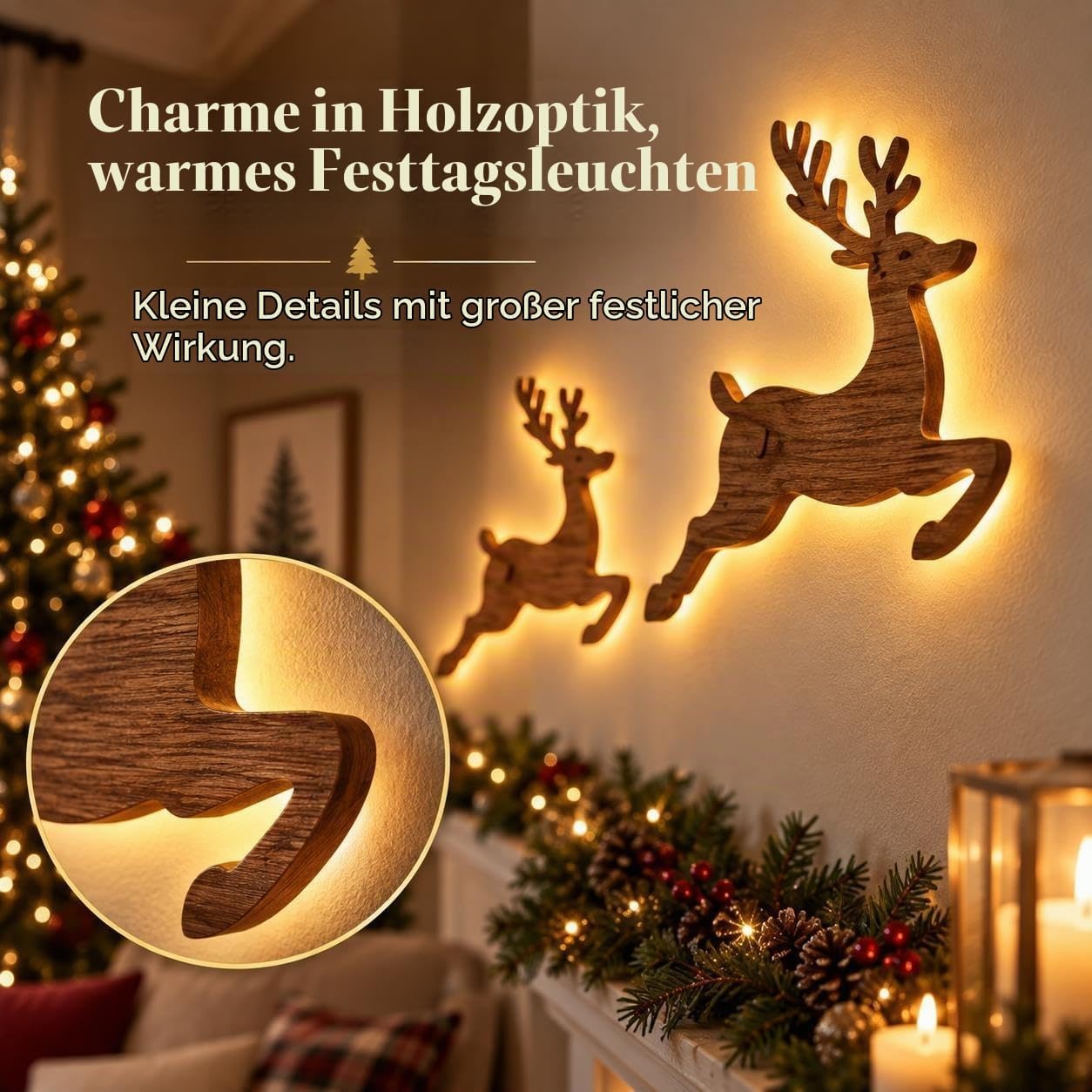 Christmas Decoration Reindeer LED for Wall, Christmas Lights Made of Wood – Bild 6