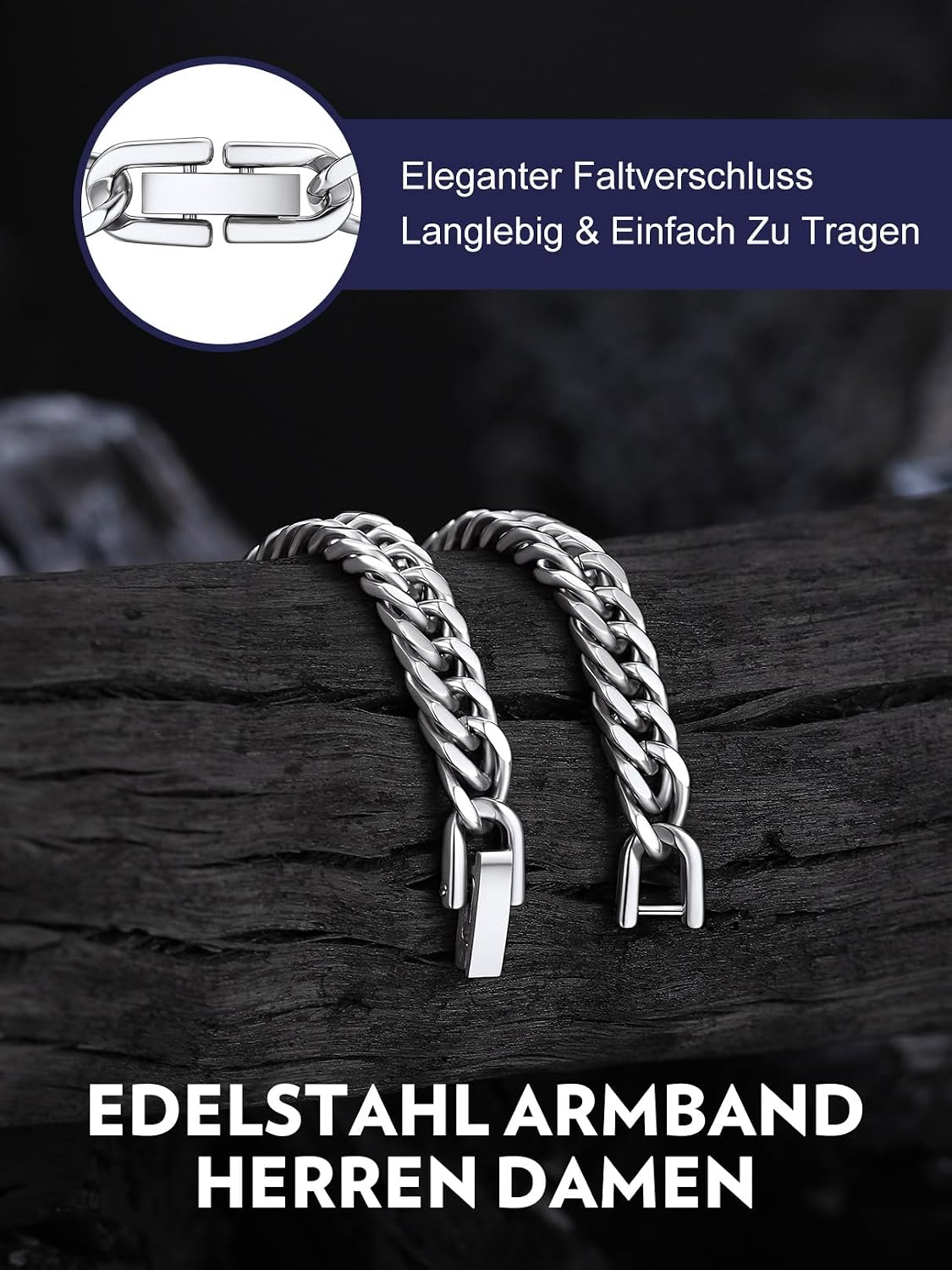 Bandmax Men's Bracelet Stainless Steel Curb Bracelet 6/8/12/17 mm Solid Cuban Link Bracelet 19/21/23 cm Heavy Curb Chain Bracelet with Folding Clasp Men's Bangle Jewellery for Birthday Father's Day – Bild 3